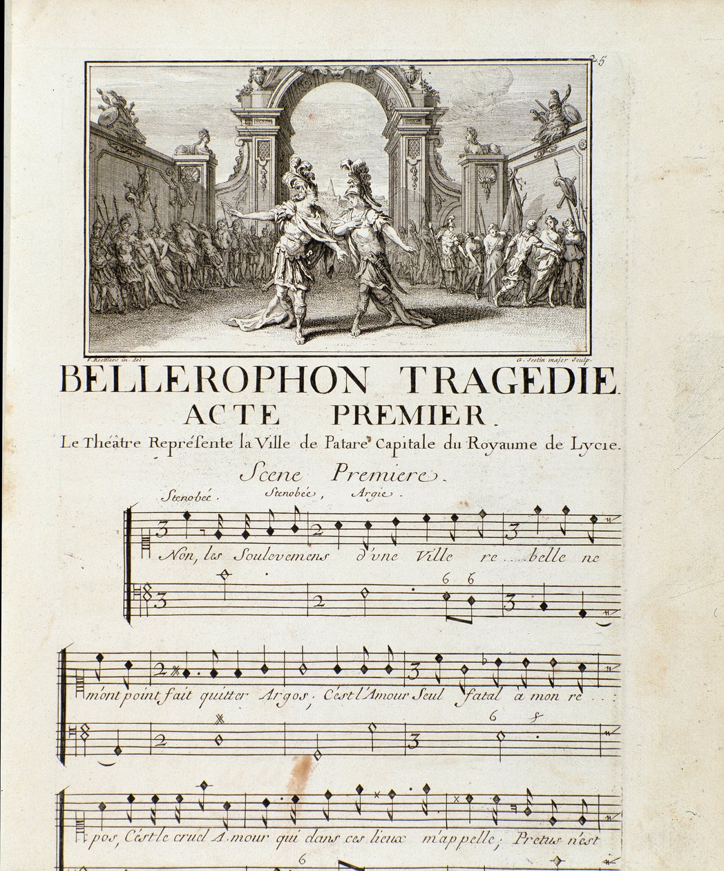 Första akten av "" Bellerophon "" Tragedie Lyrique i fem akter med en prolog av Jean Baptiste Lully (Giovanni Battista Lulli) (Jean-Baptiste) (1632-1687). 1714. av Unknown artist
