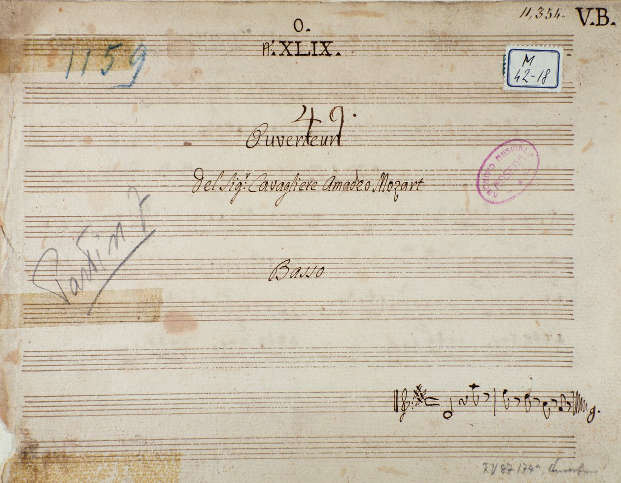 Första sidan av Mithridate, King of the Pont, opera av Mozart (1770) av Unknown artist