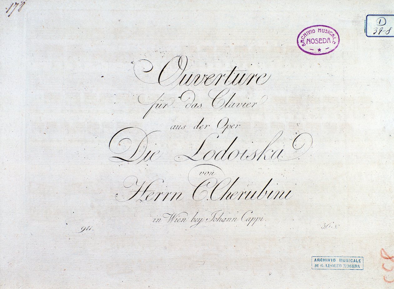 Första sidan av partitur av ouvertyr för pianoforte från operan "" Lodoiska"" av Luigi Cherubini av Unknown artist