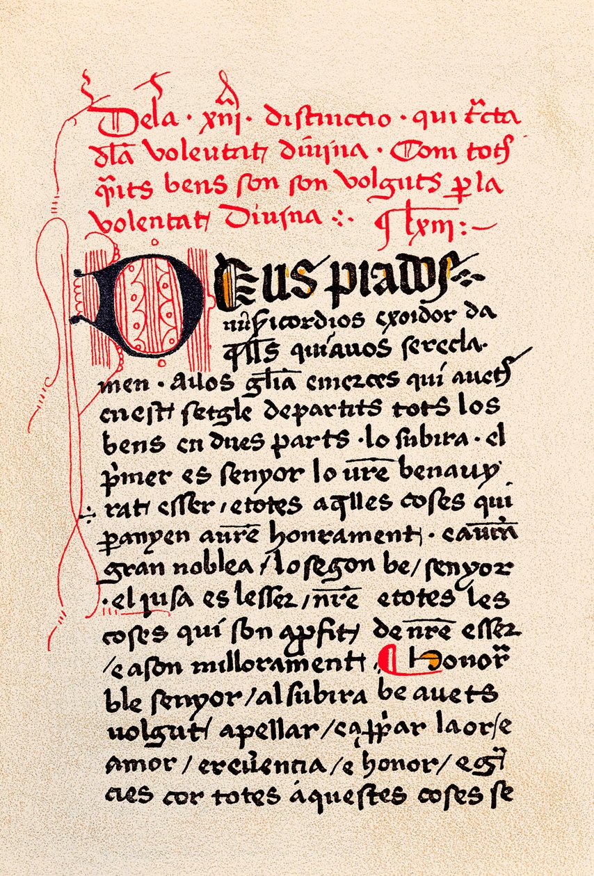 Första sidan i utgåvan av "Book of the Contemplation of God" (Fri från Guds betraktelse) katalanska filosofen och mystikern Ramon Llull (Raymond Lulle). av Unknown artist