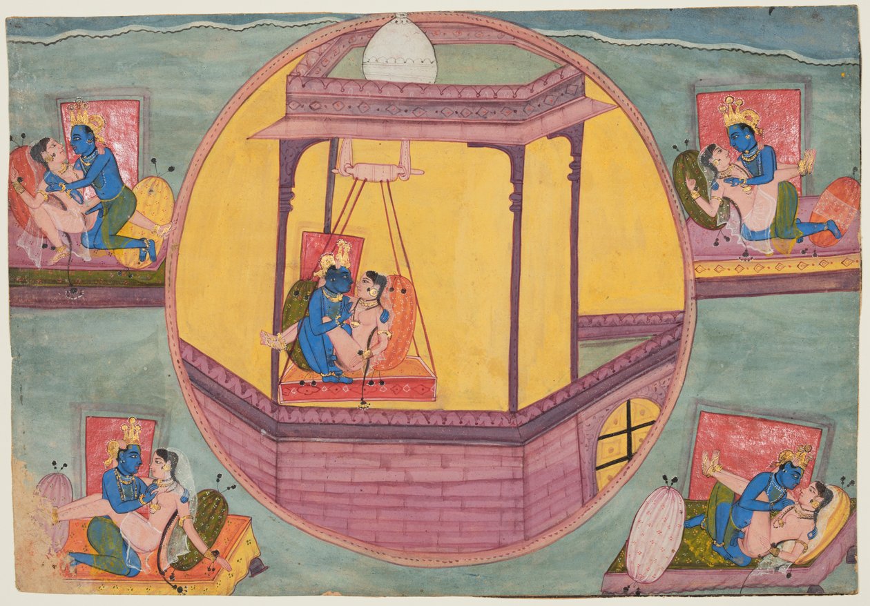 Fem poser av Krishna Making Love, från en Bikaner Bhagavata Purana av Unknown artist