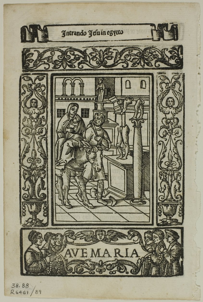 Flyg till Egypten från Rosario della V. Maria av Castellanus, skylt 89 från träsnitt från XVI-talets böcker av Unknown artist