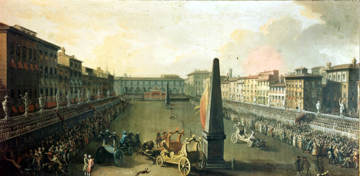 Florens, show på Santa Croce Square. Olja på duk av Unknown artist