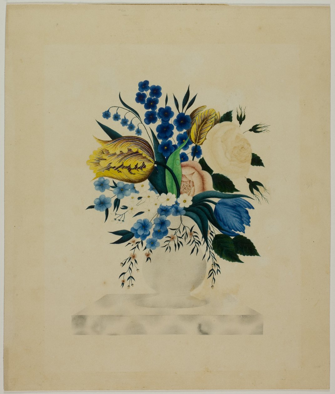 Blommor i en marmorvas av Unknown artist