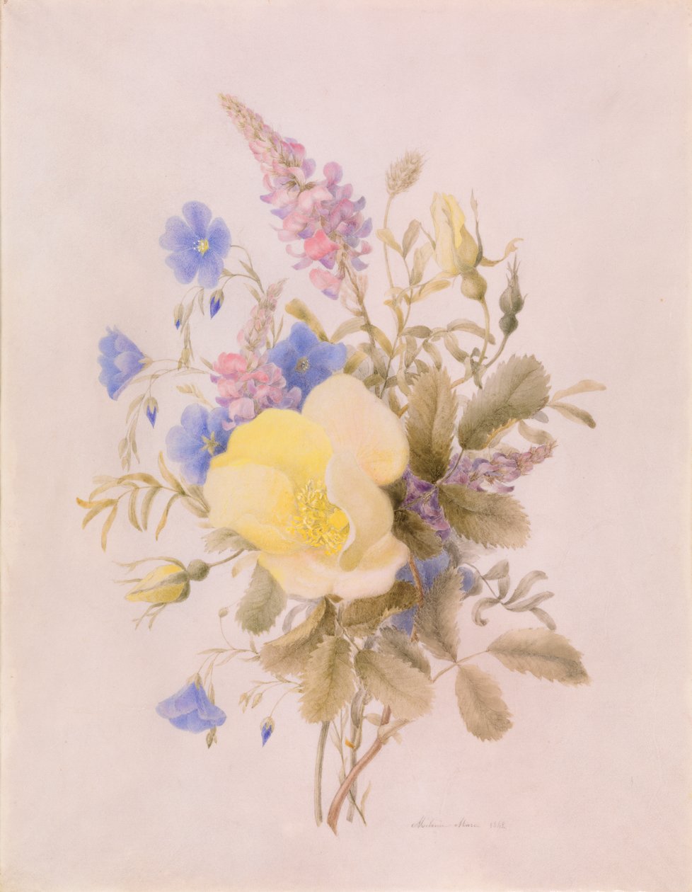 Blommor med gul ros av Unknown artist