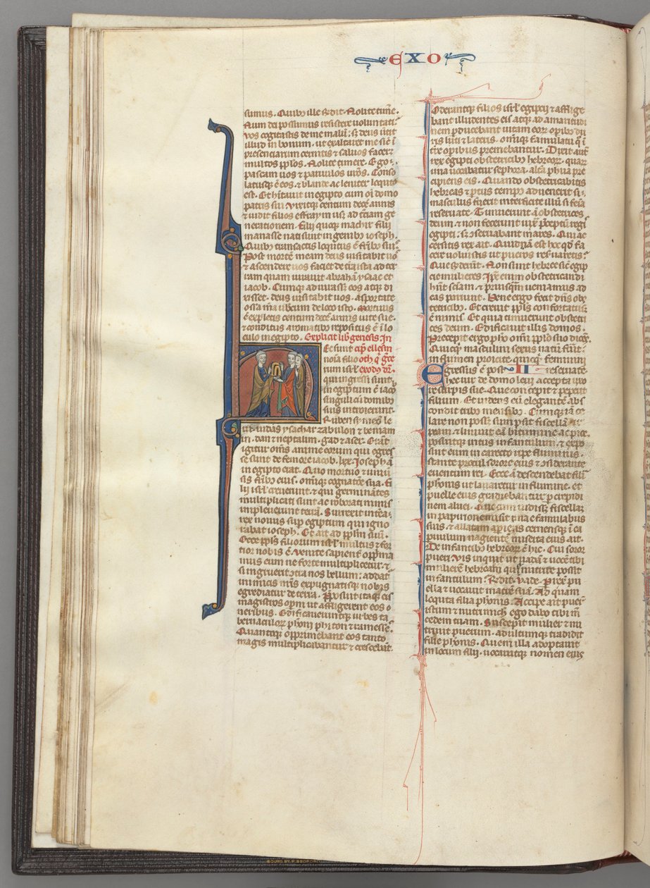 Fol. 20v, Exodus, historiserad initial H, Moses och två följeslagare med lagens tavlor av Unknown artist
