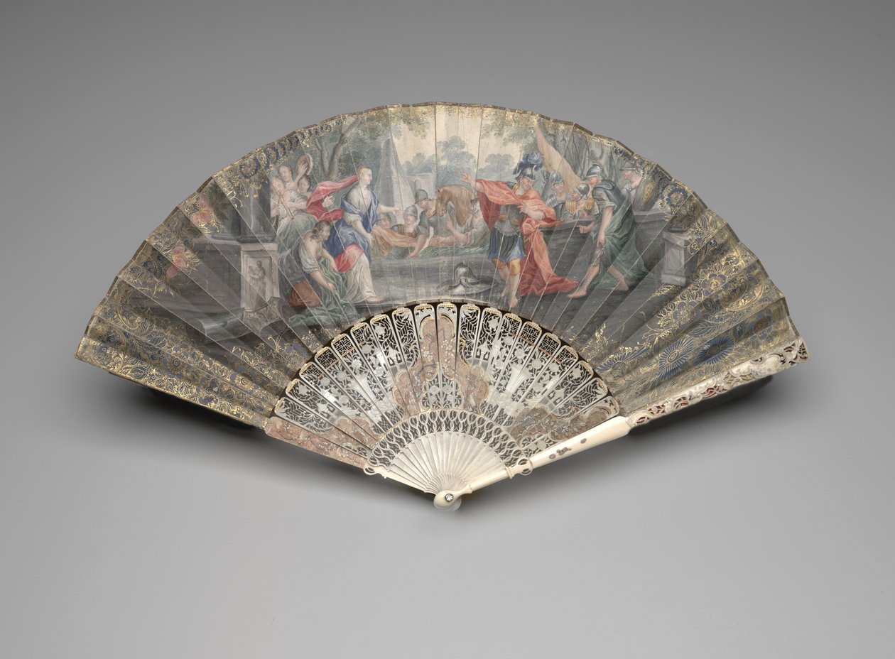 Fällbar fläkt med Jefta som möter sin dotter, ca 1740-50-talet av Unknown artist