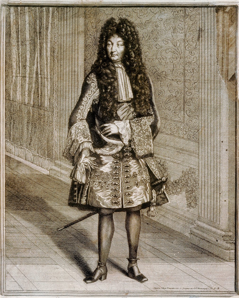 Fotporträtt av kung Ludvig XIV, känd som solkungen (1638-1715). 1700-talsgravyr. Nationalbiblioteket i Madrid. av Unknown artist