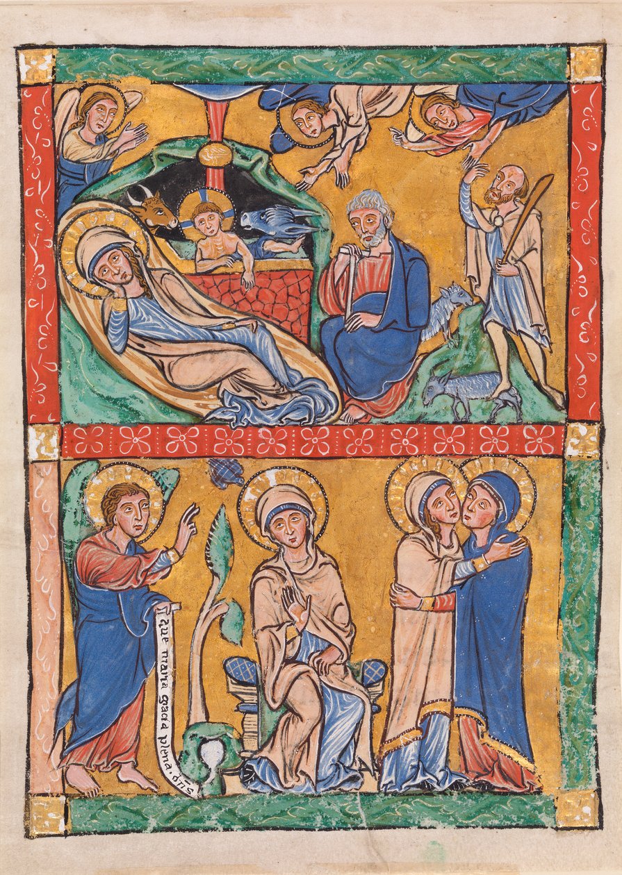 Fyra scener i Nya testamentet: Bebådelsen och besöket (nedan); Födelse och bebådelse till herden (ovan) av Unknown artist