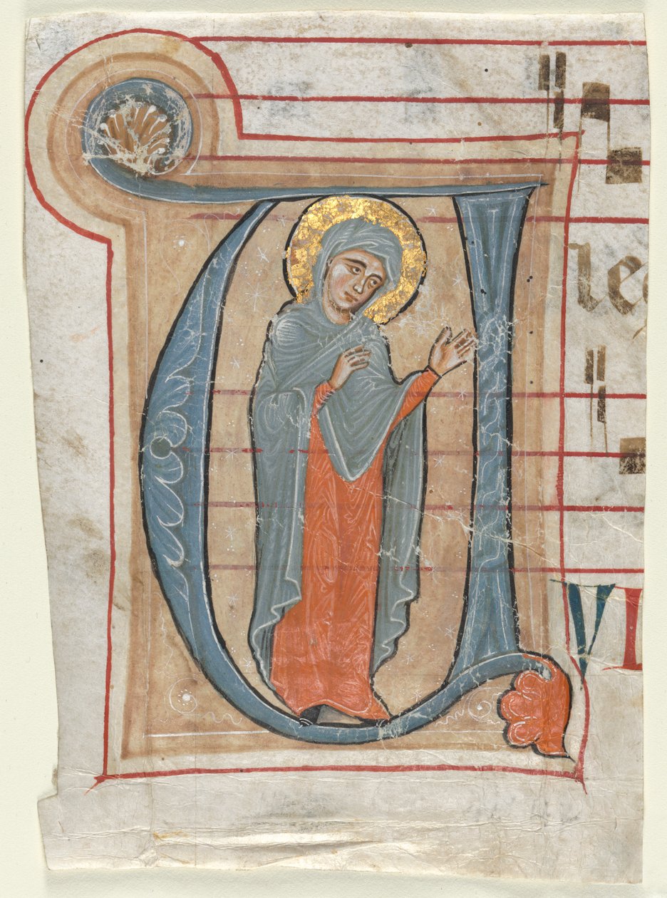 Fragment från en gradual med historisk initial (V): Jungfru Maria av Unknown artist