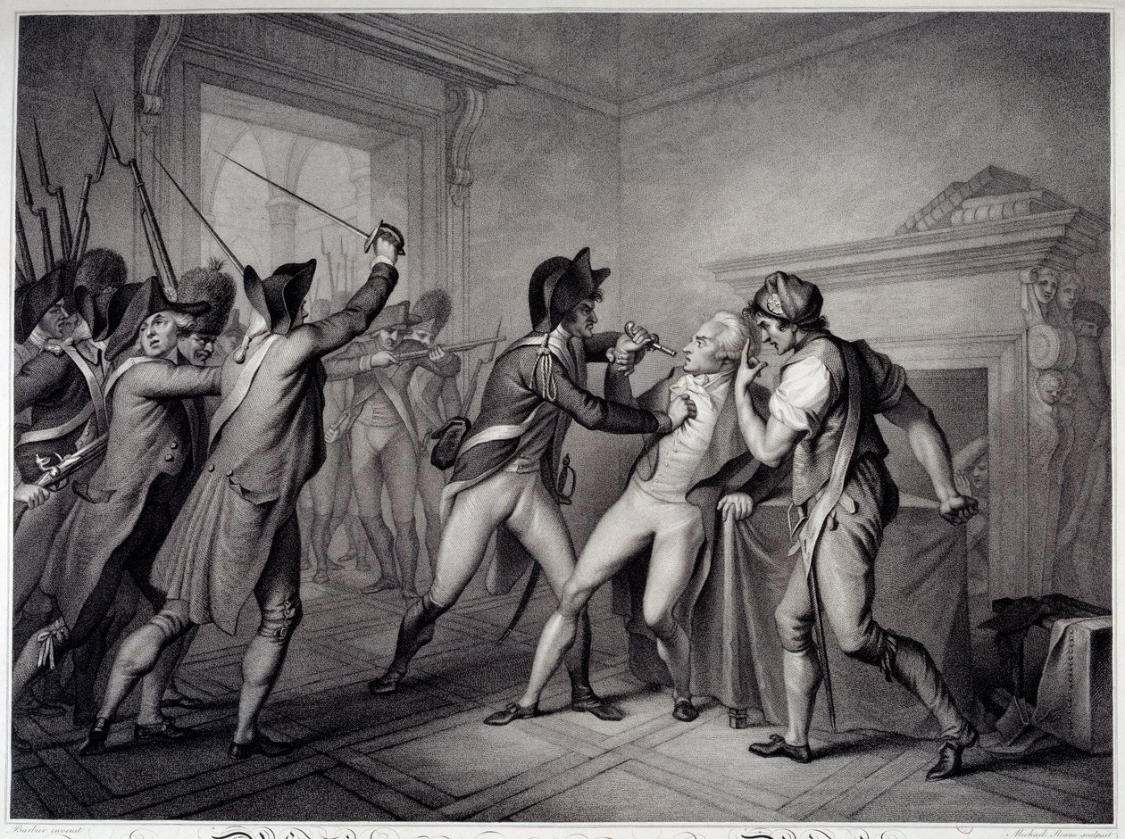 Franska revolutionen: Arrestering av Robespierre den 27 juli 1794 (9 Thermidor år II). Gravyr av 1700-talet. Paris, Musée Carnavalet av Unknown artist