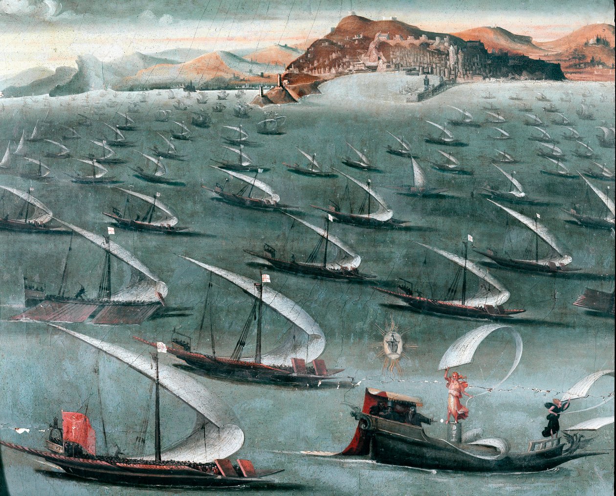 Franska flottan utanför staden Genua (målning av Unknown artist