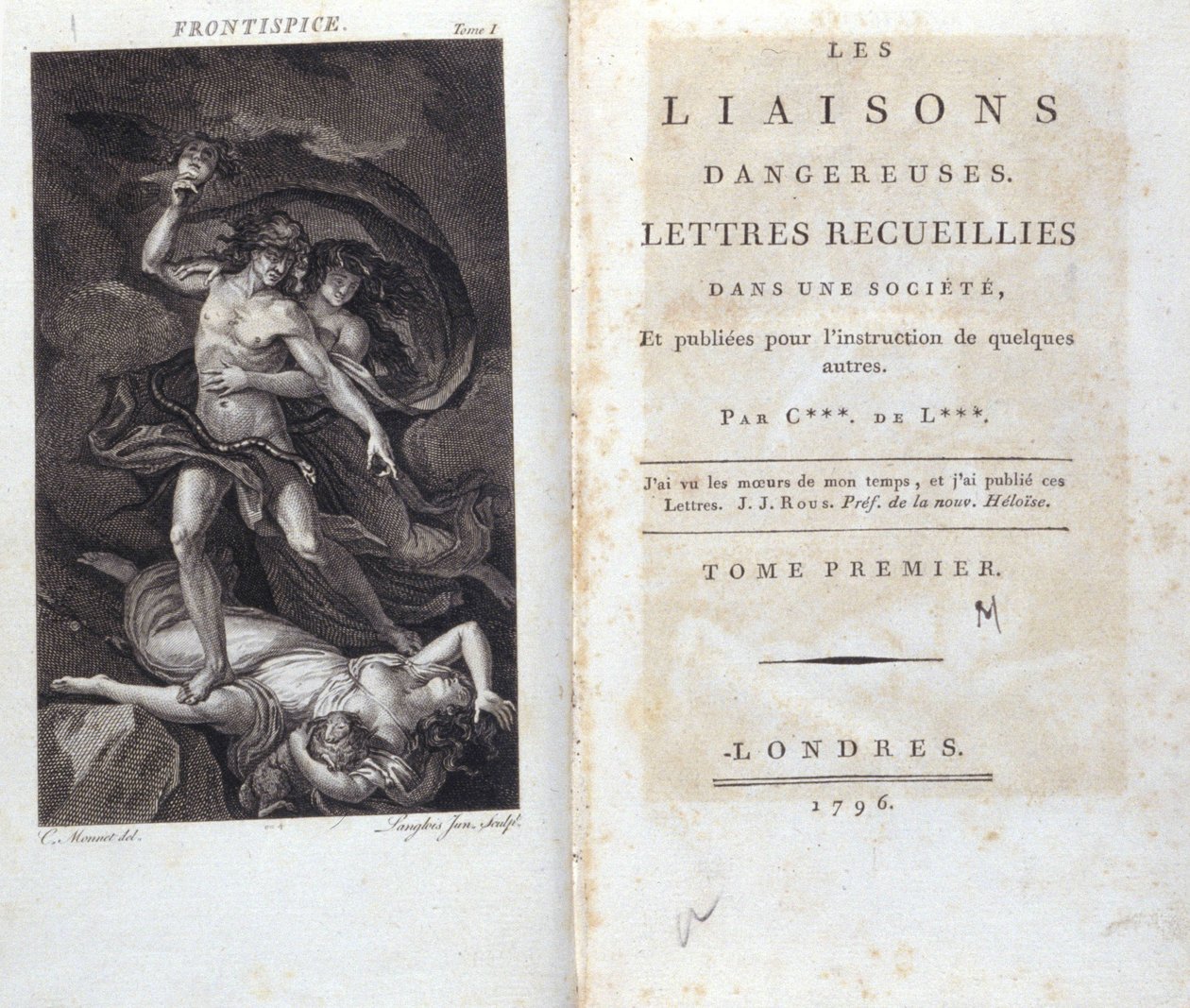 Frontispice och titelsida för boken "" Dangerous Liaisons"" av Choderlos de Laclos, London av Unknown artist