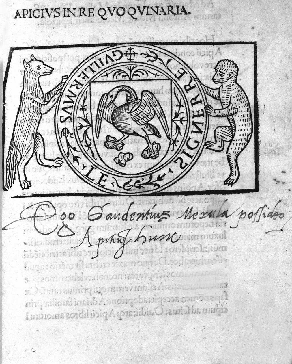 Frontispice av "In quoquinaria (De re culinaria)" från 1500-talet av Marcus Gavius ​​​​Apicius. Latinsk gastronom (1:a århundradet e.Kr.). s.l. n.d. 16¡ secolo. av Unknown artist