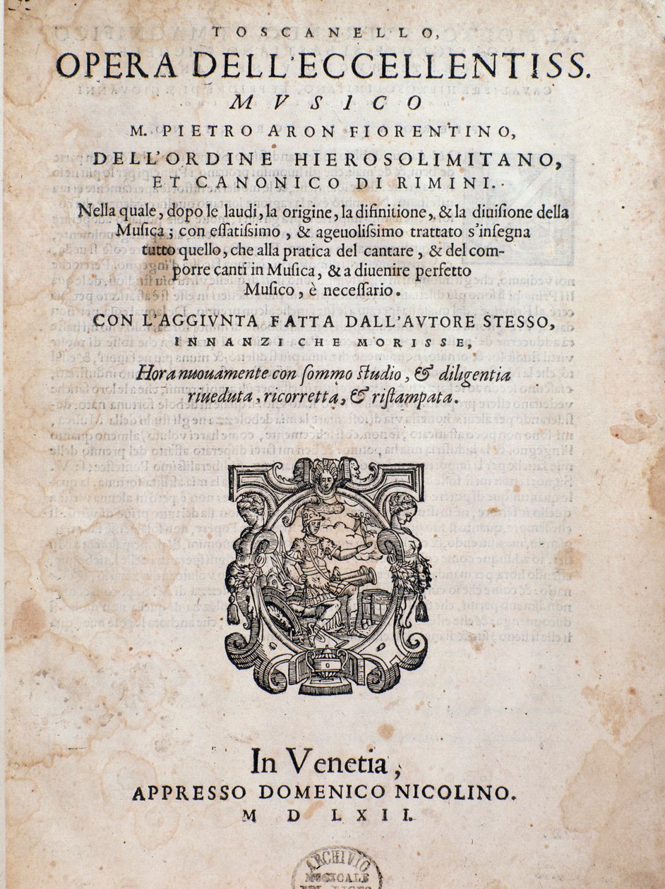 Frontispice of Toscanello i musik av Pietro Aron av Unknown artist