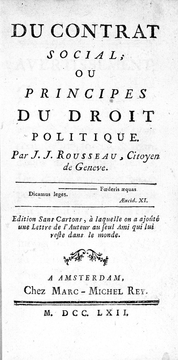 Frontispice of the Social Contract or Principles of Political Law av Jean Jacques Rousseau (1712-1778), tryckt i Amsterdam 1762 av Unknown artist