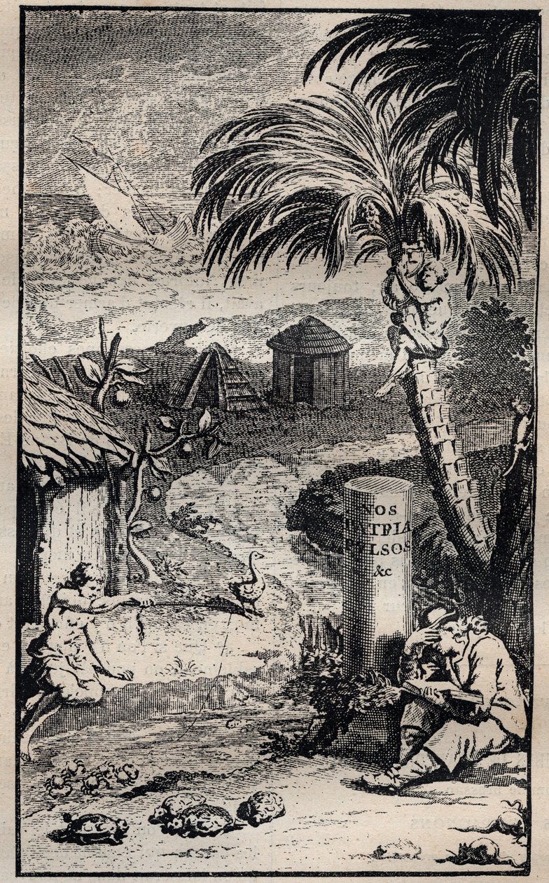 Frontispice av boken "" Francois Leguats och hans följeslagares resor och äventyr på två öde öar i Ostindien"" av Francois Leguat (1637-1735) Fransk upptäcktsresande - 1708 av Unknown artist