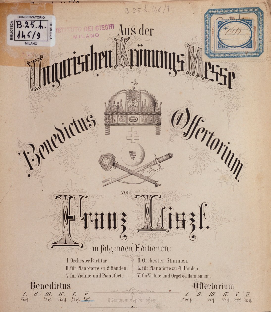 Frontispice of the partitur Ungersk kröningsmässa av Liszt (1800-talet) av Unknown artist