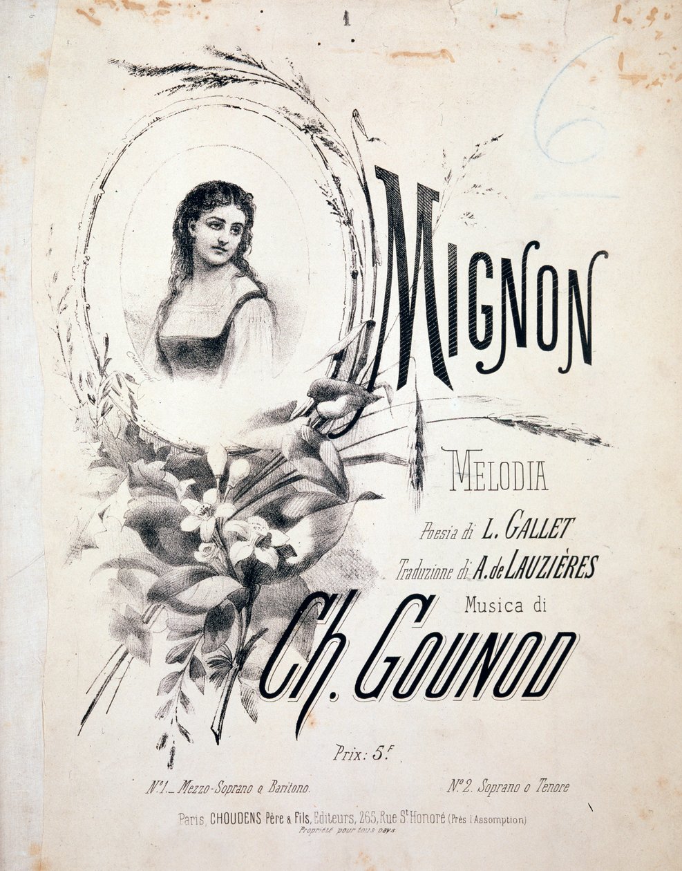Frontispice of Mignon, melodi av Charles Gounod (1800-talet) av Unknown artist