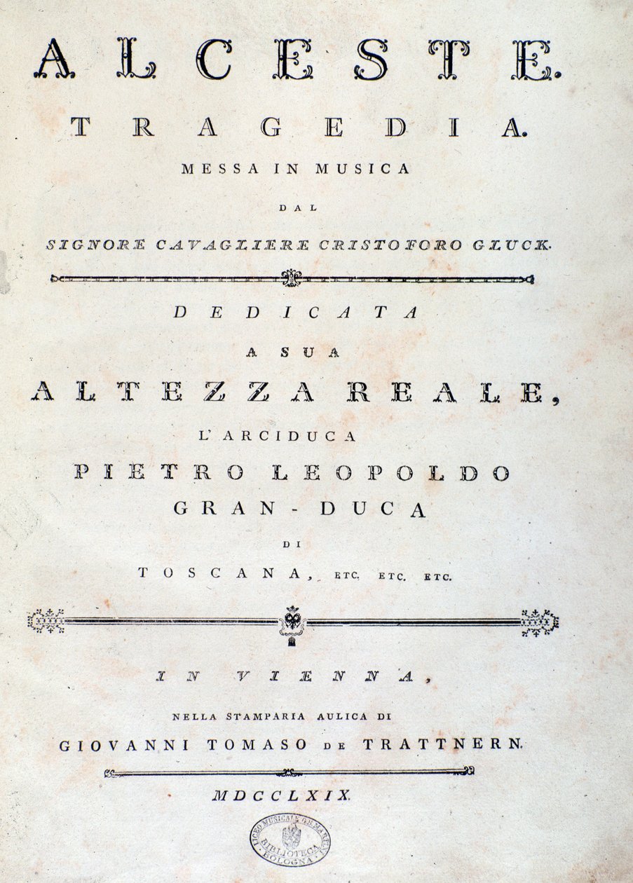 Frontispice av notblad av Alceste, opera av C. W. Gluck av Unknown artist