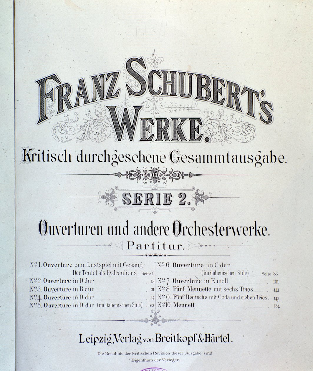 Frontispice av musikaliska partitur av olika ouverturer av Franz Schubert av Unknown artist
