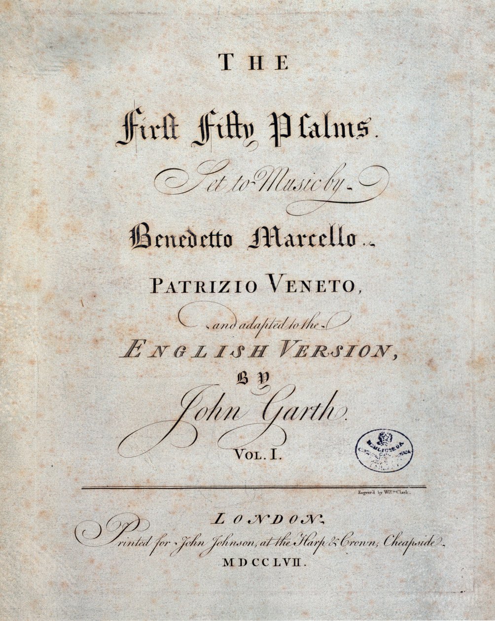 Frontispice av de femtio första psalmerna, av Benedetto Marcello av Unknown artist