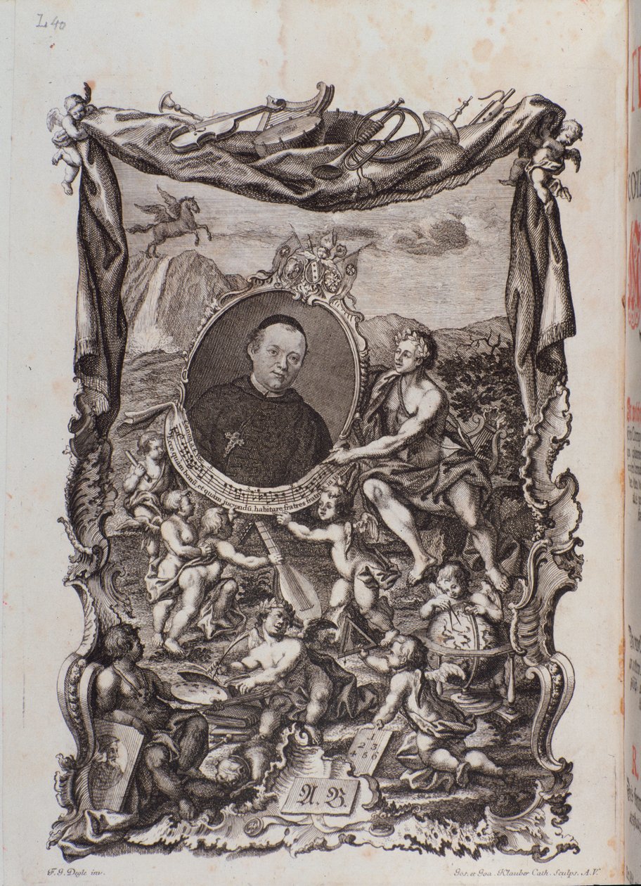 Frontispice med porträtt av Tractatus musicus verk av Meinrad Spiess av Unknown artist