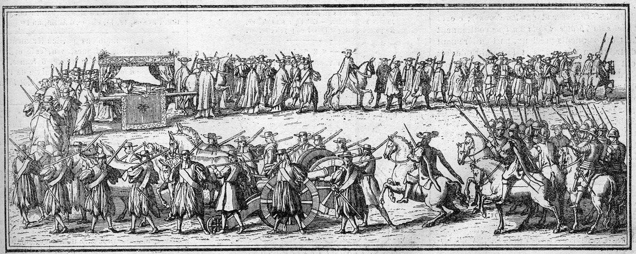 Begravning av en påve på 1700-talet: begravningskonvojen. av Unknown artist