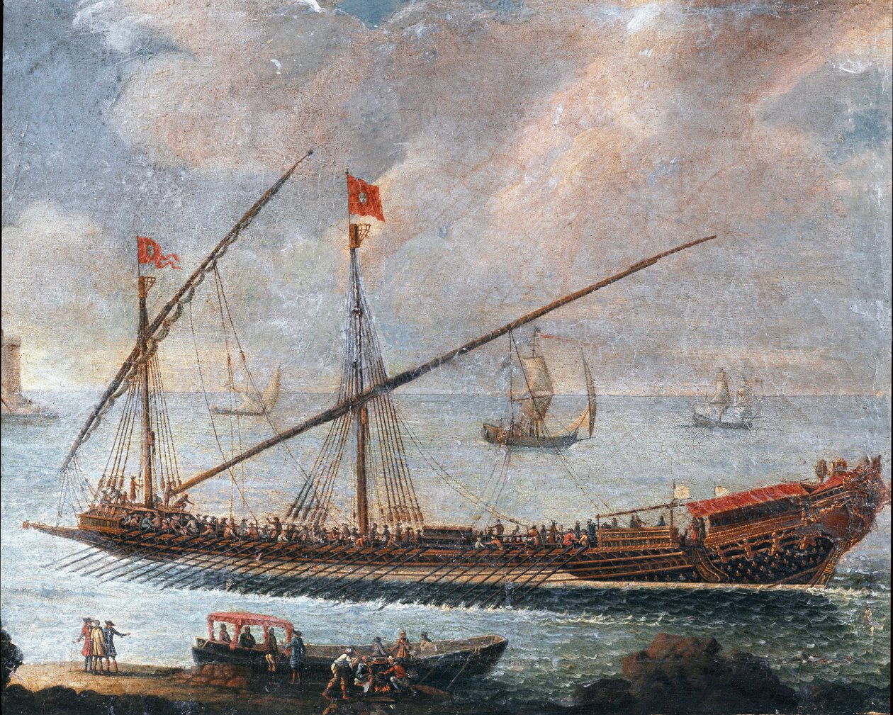 Galär som lämnar hamnen i Genua (målning av Unknown artist