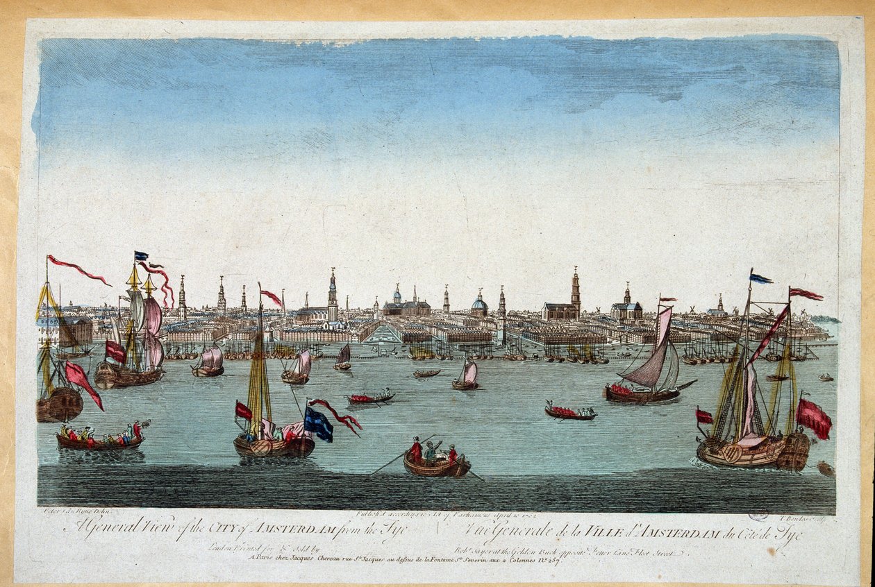Allmän bild av Amsterdam tagen från havet 1700-talet (gravyr) av Unknown artist