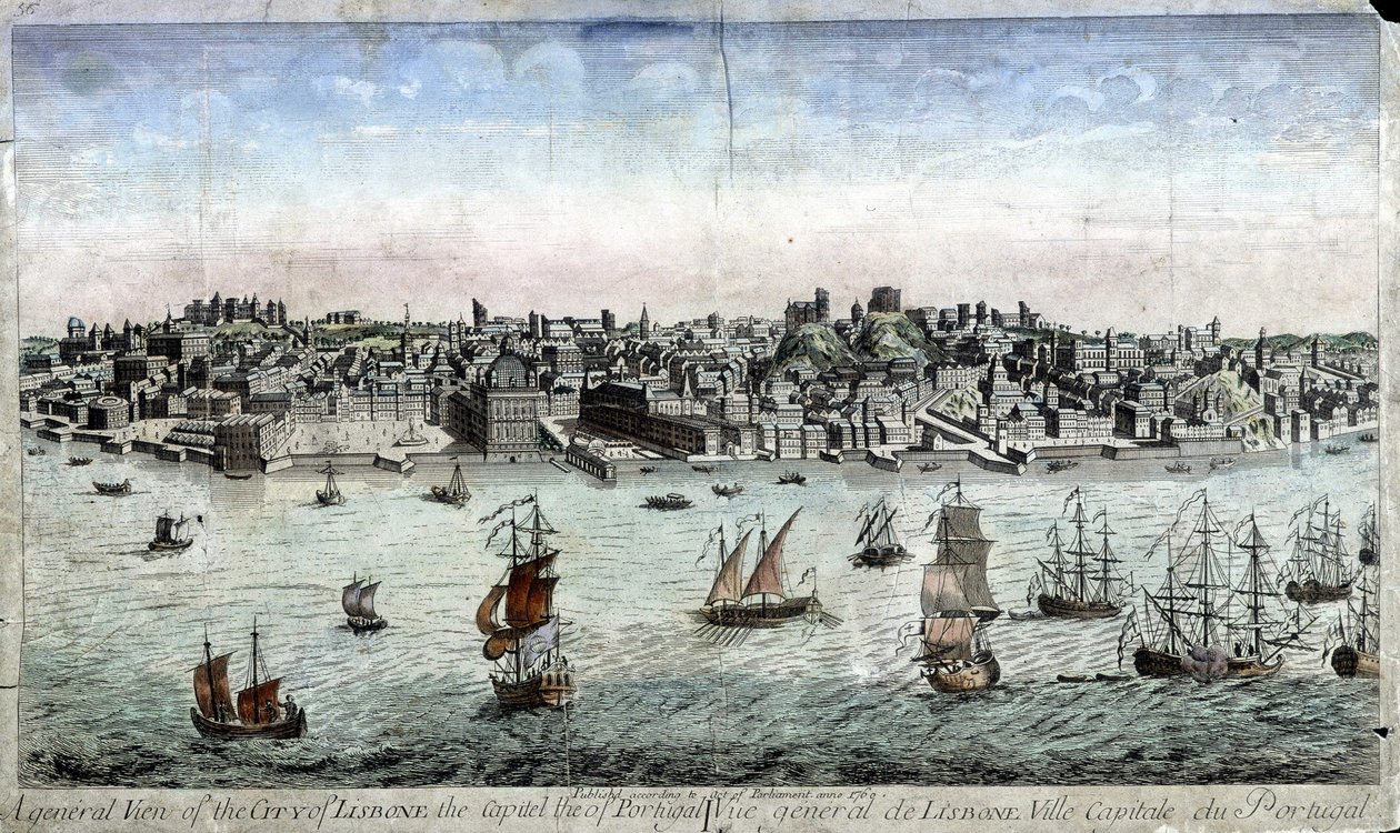 Översikt över Lissabon, Portugals huvudstad - gravyr av Unknown artist
