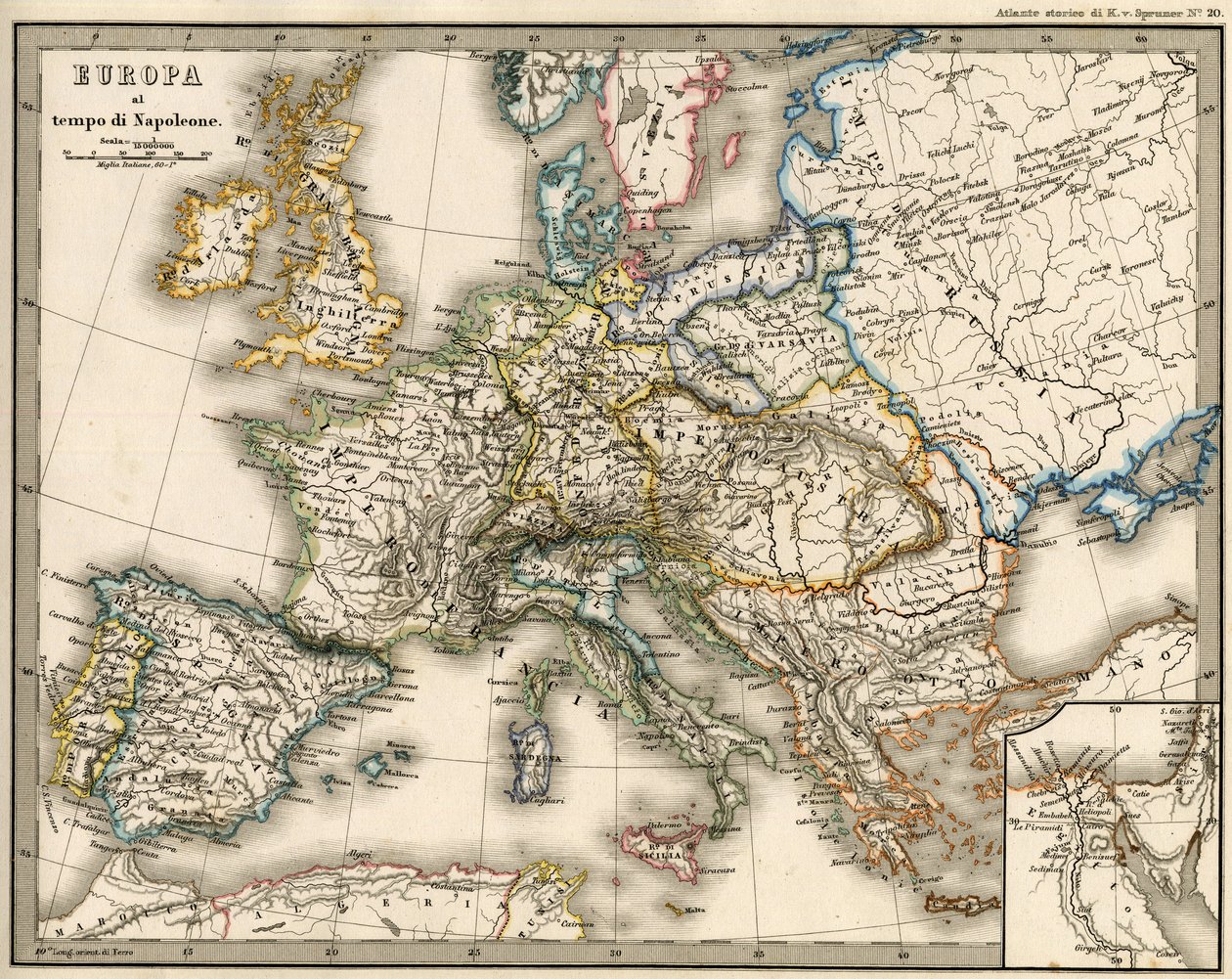 Geografisk karta över Europa vid Napoleon I:s tid. I "Atlante Storico Geografico" av K. von Sruner av Unknown artist