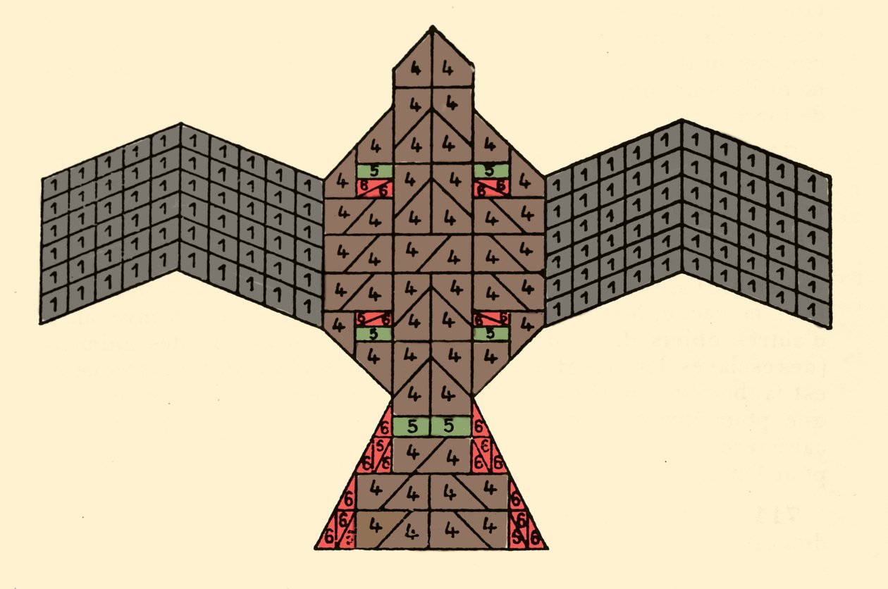 Sulbasutras geometri: plan över eldaltaret i form av en falk. Matematiskt schema som hänvisar till reglerna för konstruktion av offeraltare från den vediska perioden i Indien (1500-500 f.Kr.). Journal of the Asiatic Society of Bengal av av Unknown artist