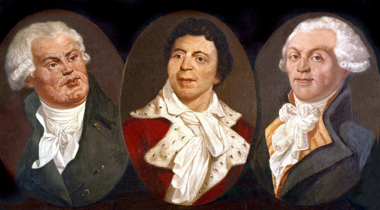Georges Jacques Danton, Jean Paul Marat och Maximilien de Robespierre, tre huvudfigurer i franska revolutionen av Unknown artist