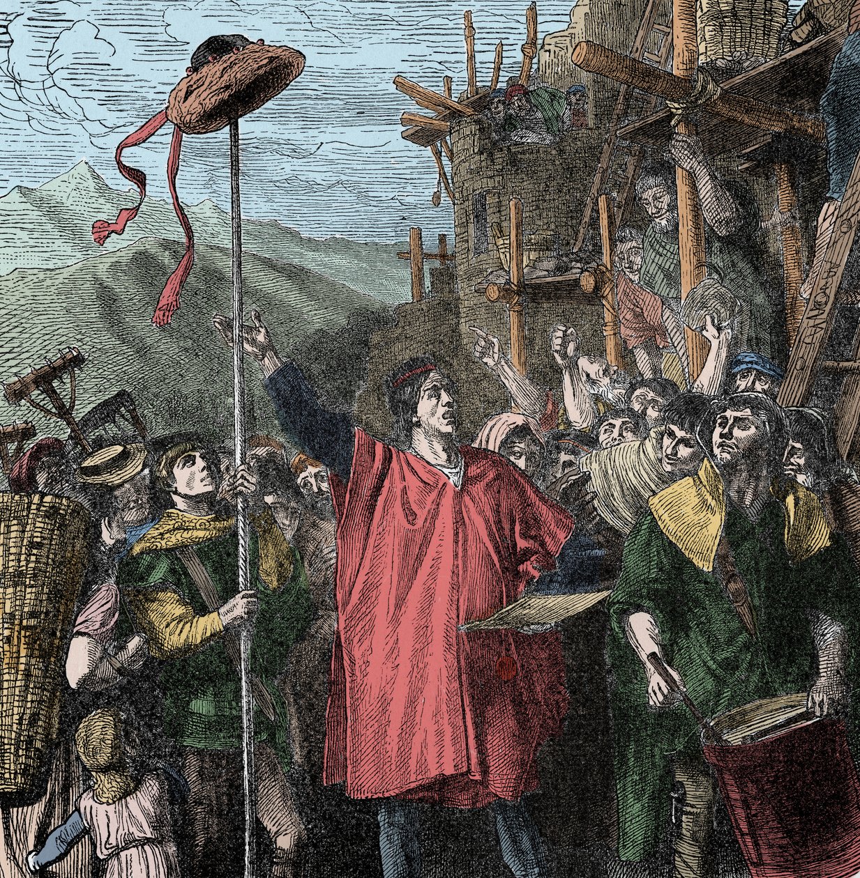 Geslers hatt - Kronofogden Hermann Gessler reser en stolpe i Altdorf och hänger sin hatt på den, vilket tvingar invånarna att böja sig framför. Guillaume Tell av Unknown artist