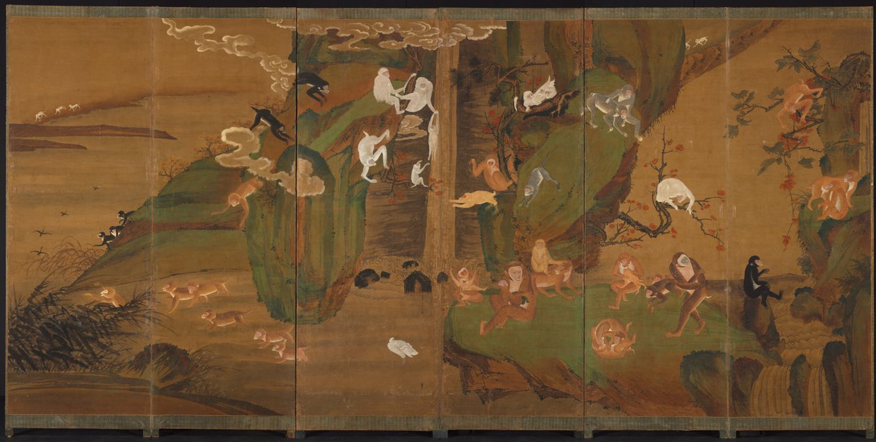 Gibbons i ett landskap av Unknown artist