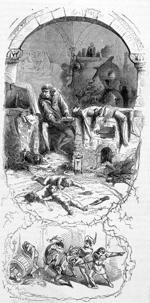 Gilles de Rais (Retz ou Rays) (1404-1440) i situation: trollkarlarna, för sina magiska operationer, köpte dödfödda barn (1400-talet) - gravyr, n.d. av Unknown artist