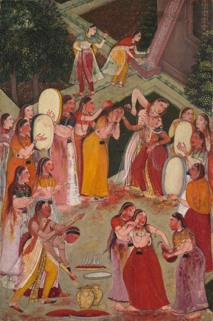 Flickor som sprejar varandra på Holi av Unknown artist