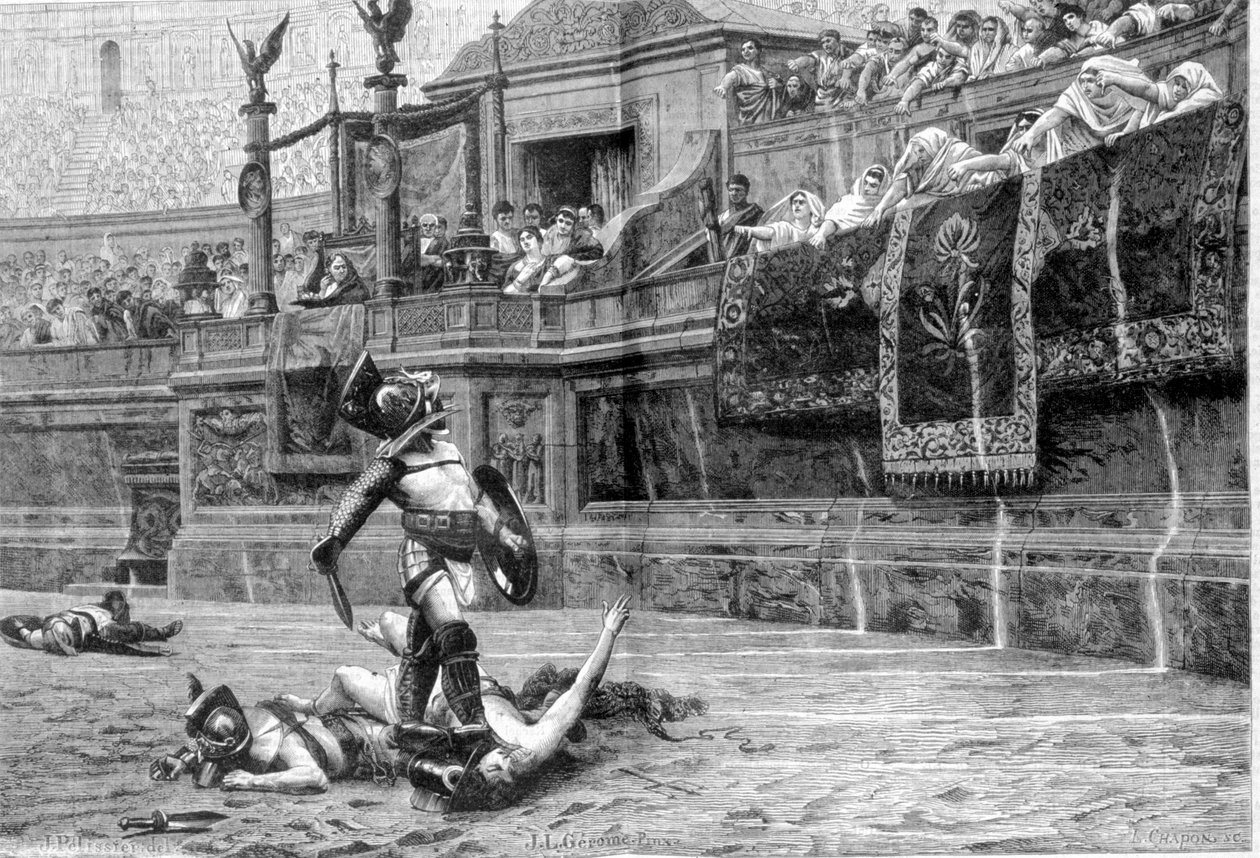 Gladiatorstrid under romartiden efter målningen av J L Gerome av Unknown artist