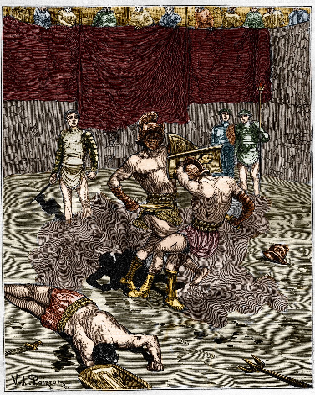 Gladiatorkamp. 1800-talsgravyr. av Unknown artist