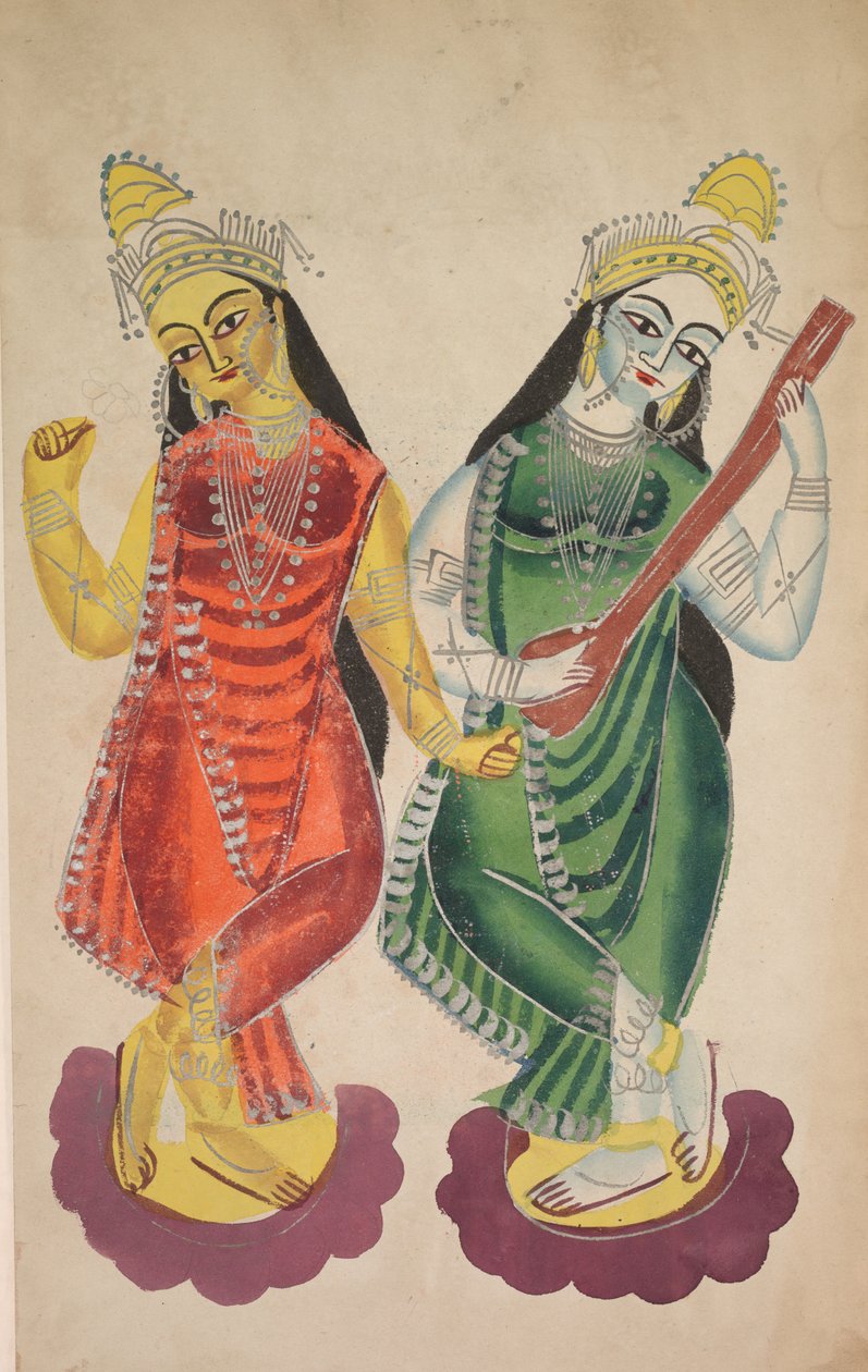 Gudinnorna Lakshmi och Sarasvati (verso) av Unknown artist