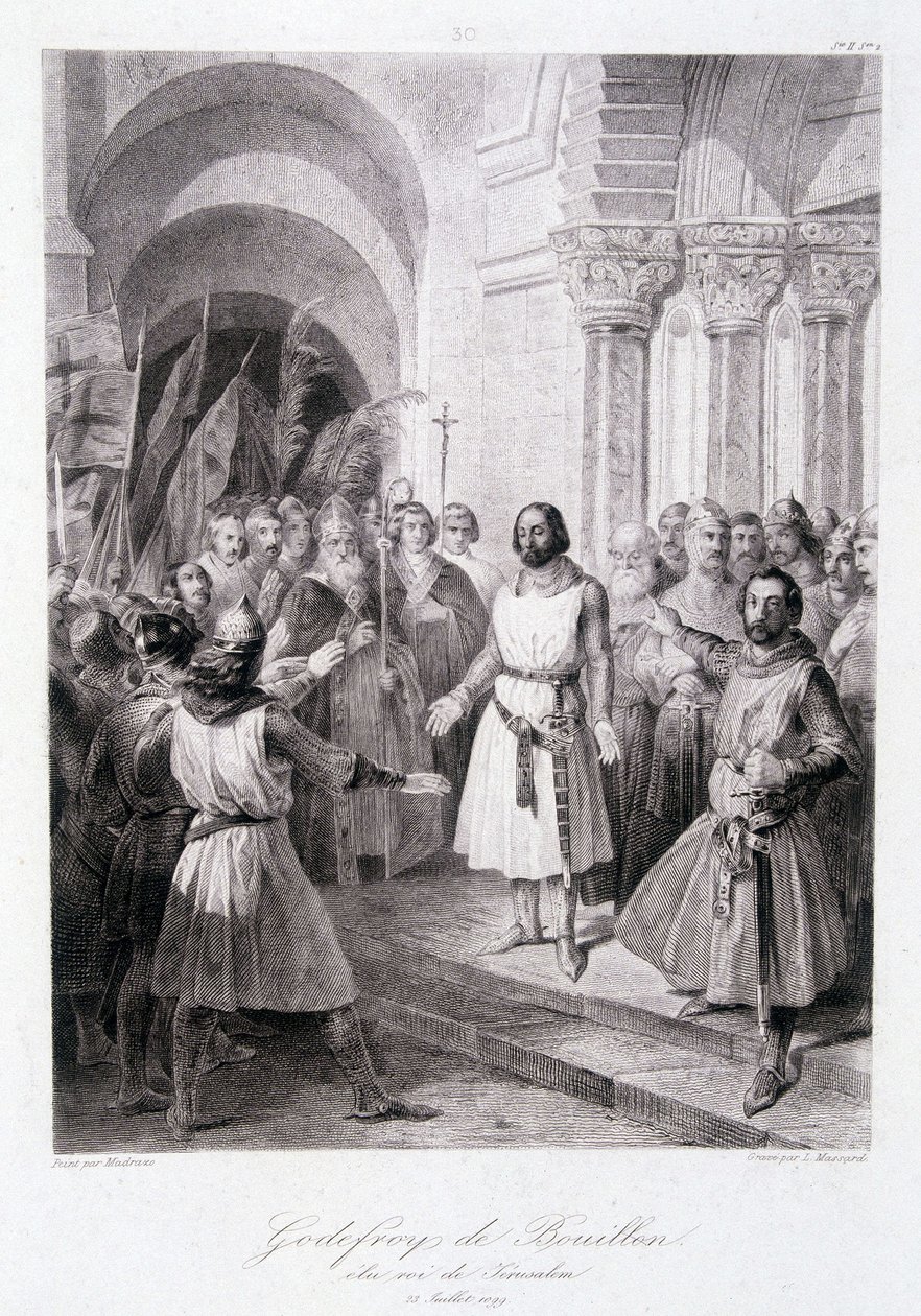 Godefroi av Bouillon valdes till kung av Jerusalem den 23 juli av Unknown artist
