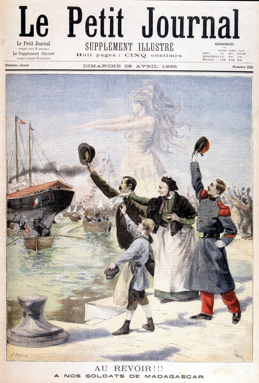 Farväl till våra soldater från Madagaskar: avgång för den franska expeditionen till Madagaskar - i "" Le Petité Journal"" av 1895-04-28 av Unknown artist