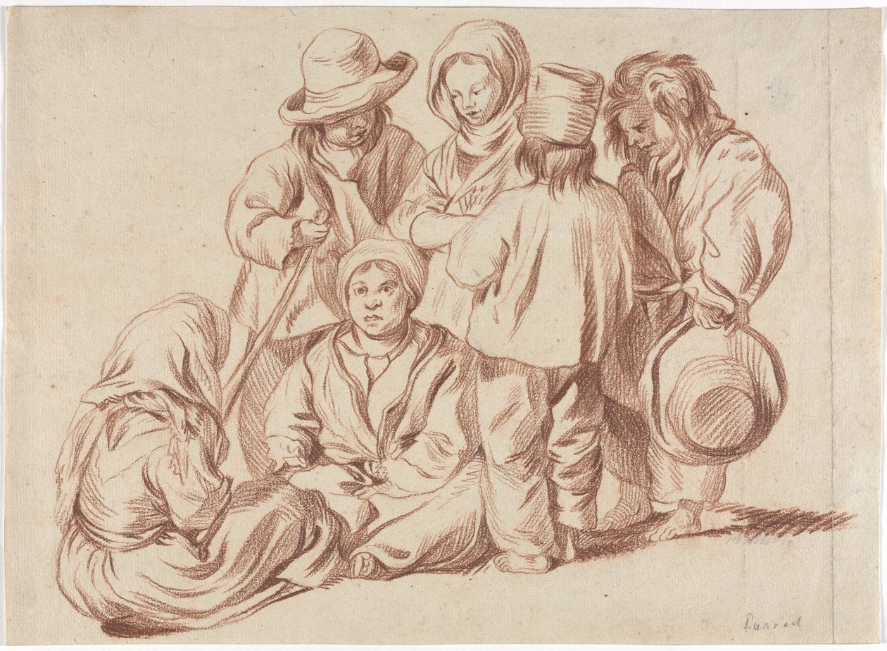 Grupp med sex barn (recto) av Unknown artist