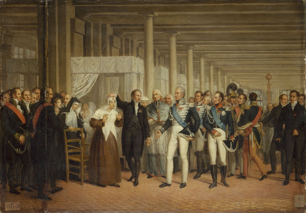 Guillaume Dupuytren (1777-1835), på Hôtel-Dieu, förser Karl X med en ögonoperation, ca 1825 (olja på duk) av Unknown artist