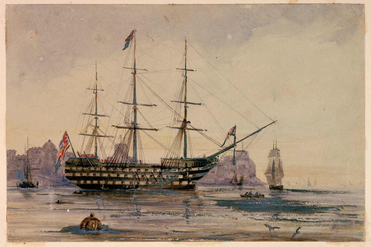 HMS Victory Portsmouths hamn den 24 oktober 1858 av Unknown artist