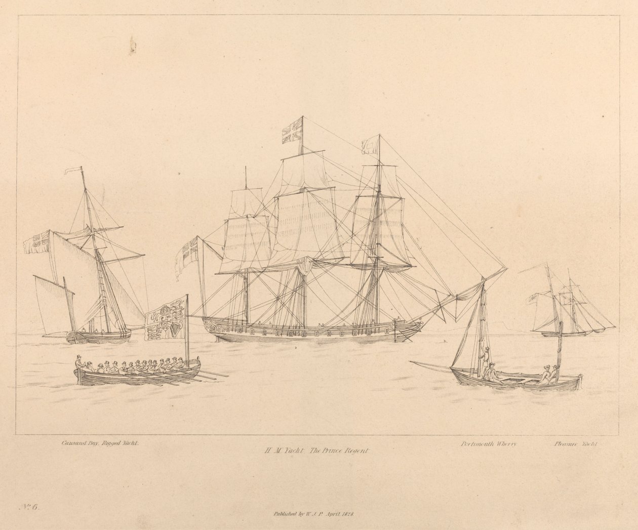 HM Yacht The Prince Regent och hennes skeppsbåt av Unknown artist