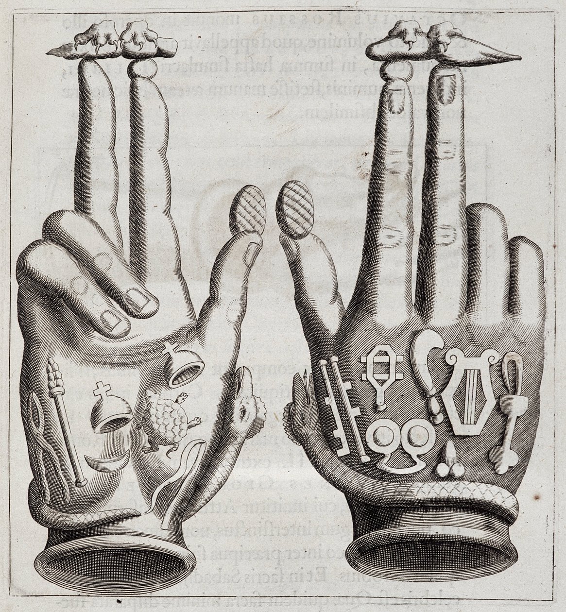 Händer i "Mensae Isiaca" (tal av gudarnas stora moder, hennes sigill, hennes juveler och amuletter och några av hennes figurer) av Unknown artist