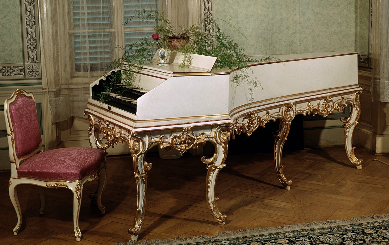 Cembalo av den österrikiska kompositören Wolfgang Amadeus Mozart (1756-1791) (cembalo av den österrikiska kompositören Mozart) Prag från 1700-talet, Mozarts museum av Unknown artist