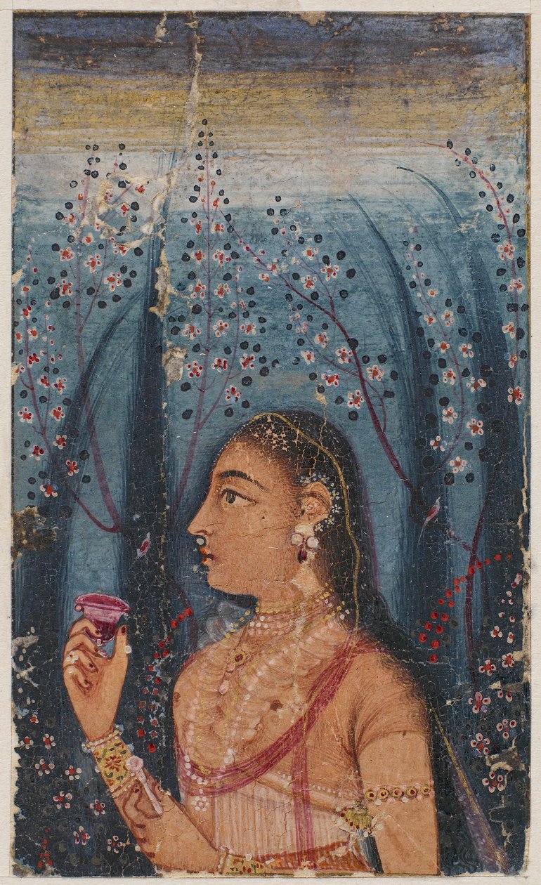 Huvudet av en ung kvinna, bland blommande stjälkar av Unknown artist